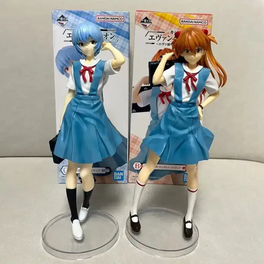 [BUNJANG] Evangelion Ayanami Rei &amp; Asuka School Uniform Figure Bundle (Unsealed) / (개봉품)에반게리온 제일복권 아야나미 레이 아스카 교복 피규어 일괄