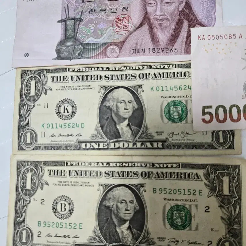 [BUNJANG] Antique Korean 1000 Won Bill &amp; US 1 Dollar Bill Set / 지폐