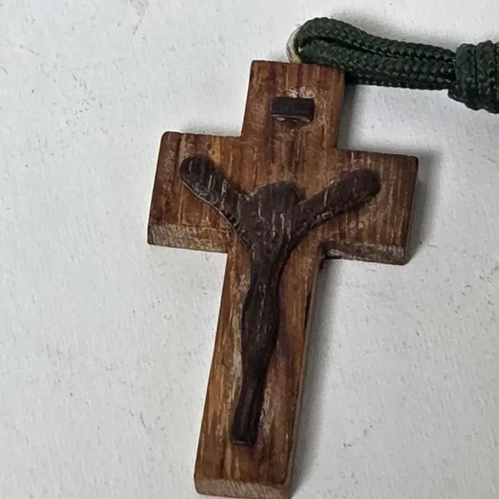 [BUNJANG] Wooden Cross Rosary with Knots / 나무 십자가 직물 묵주 가톨릭 십자가 나무 매듭