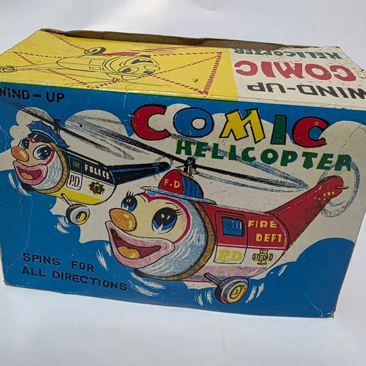 [BUNJANG] 1970s Tin Toy Comic Helicopter Wind-Up Toy / 70년대 틴토이 코믹 헬리콥터 장난감