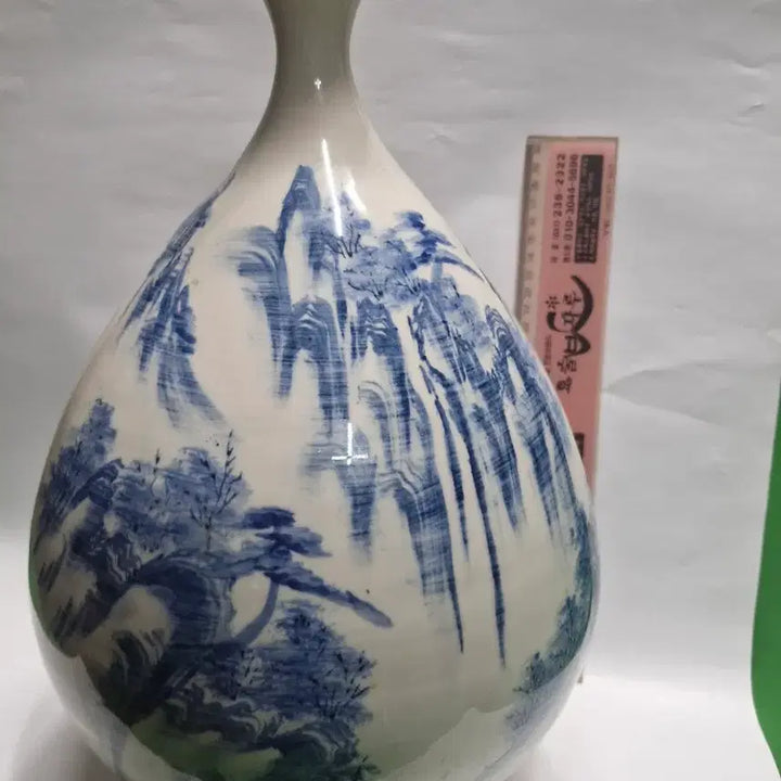 [BUNJANG] Seokjeong Celadon Landscape Painting Vase 37cm / 석정 청화문 산수화 문양 화병37cm