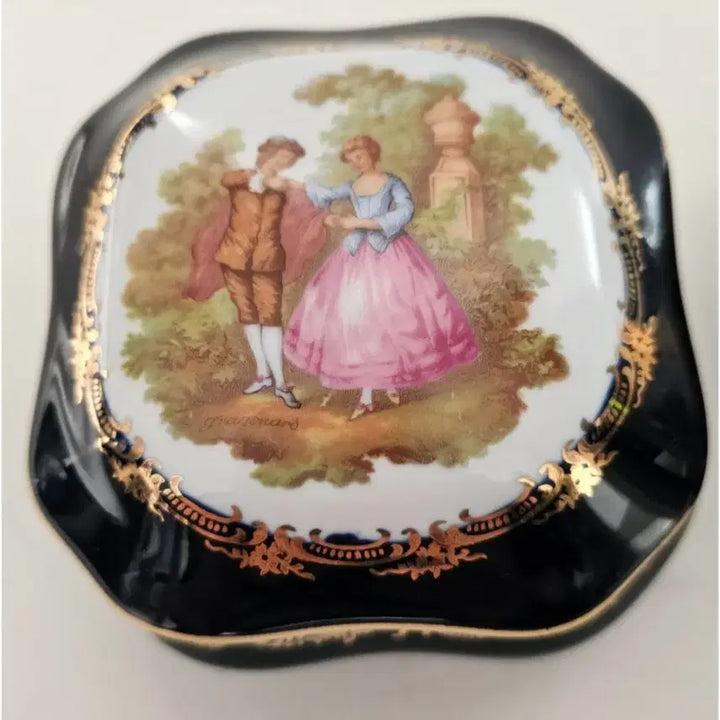 [BUNJANG] Antique Limoges "Lovers" Blue Jeweled Box / 엔틱 리모지 연인 블루보석함