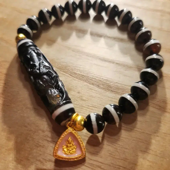 [BUNJANG] Natural Agate Guanyin Bodhisattva Carved Bracelet / 불교천연마노 관세음보살조각