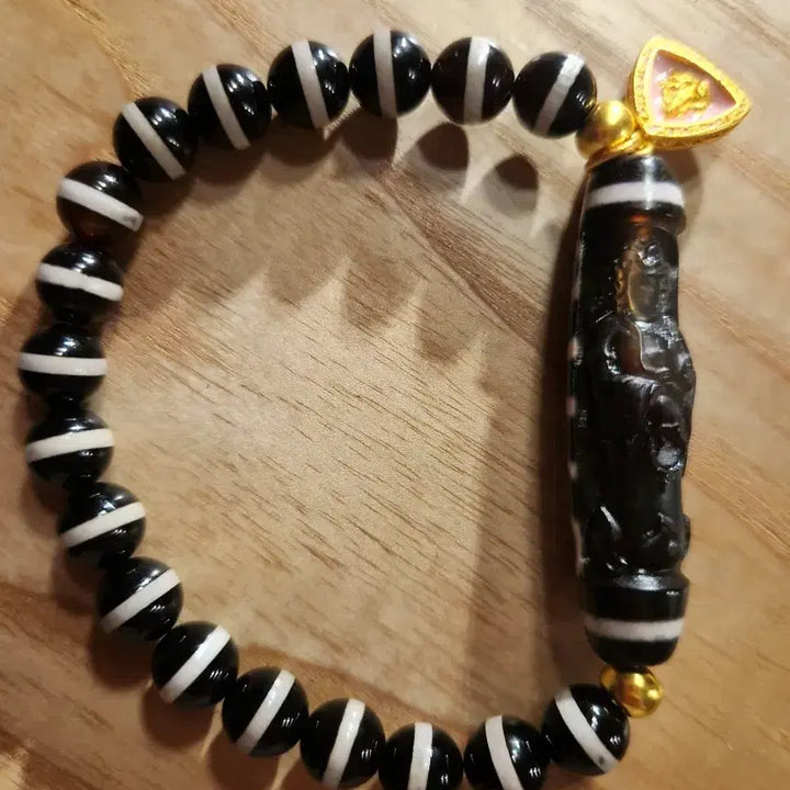 [BUNJANG] Natural Agate Guanyin Bodhisattva Carved Bracelet / 불교천연마노 관세음보살조각