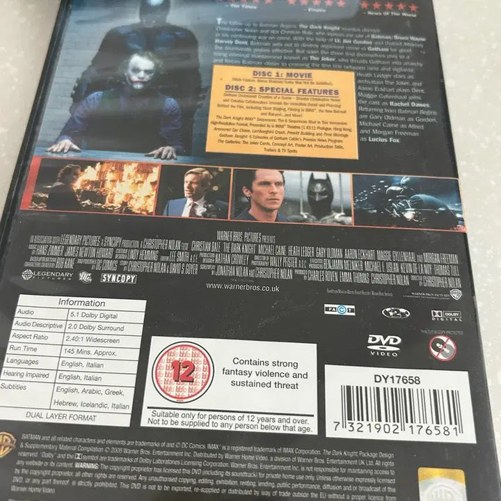 [BUNJANG] The Dark Knight 2-Disc Special Edition DVD / 다크 나이트 DVD 2디스크 스페셜 에디션