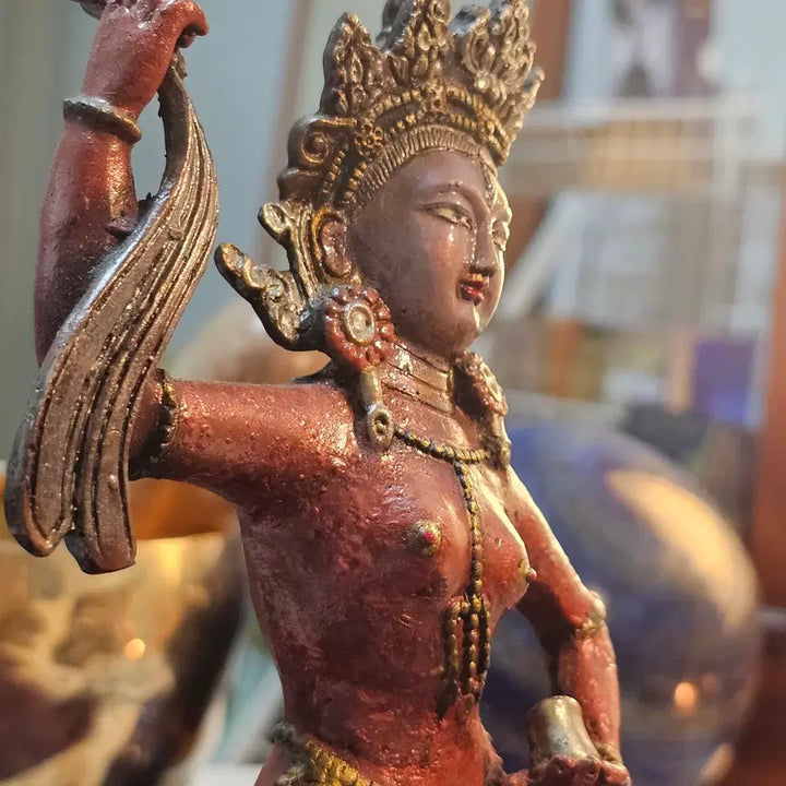 [BUNJANG] Vintage Tibetan Buddhist Dakini Statue, 22cm Painted Metal Figurine / 티베트 불교 양식 다키니 빈티지 불상 22cm