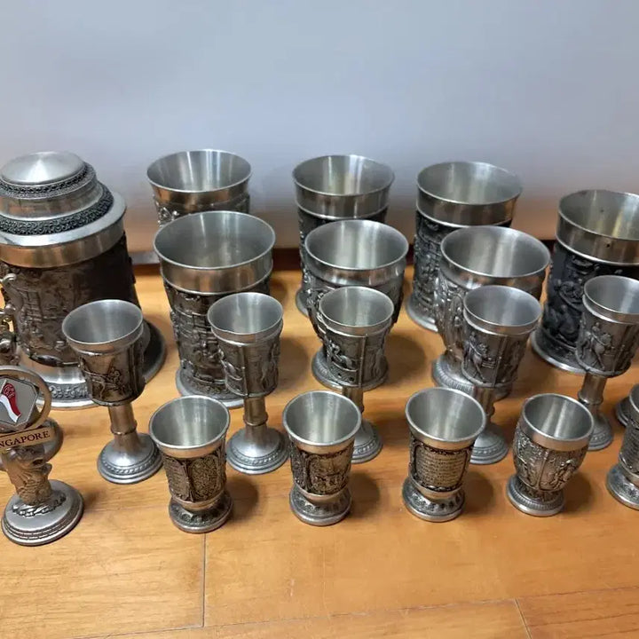 [BUNJANG] Antique Pewter Tea Set with Cups and Glasses / 엔틱,주석주전자1,주석잔등 일괄