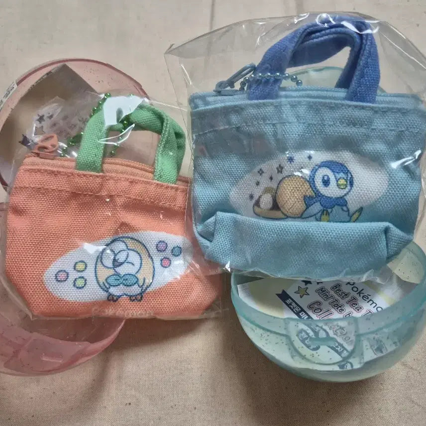 [BUNJANG] Pokemon Mini Tote Bag Pouch Bundle Set (Rowlet &amp; Piplup) / 포켓몬 미니토트백 파우치 나몰빼미,팽도리