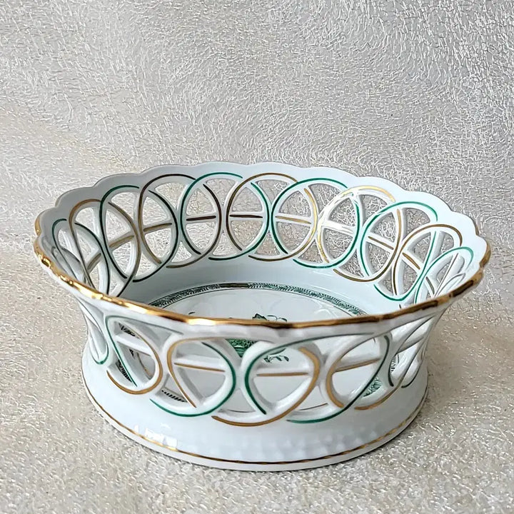 [BUNJANG] Herend Green Apollo Reticulated Basket / 헤렌드 그린아포니 투각 바스켓