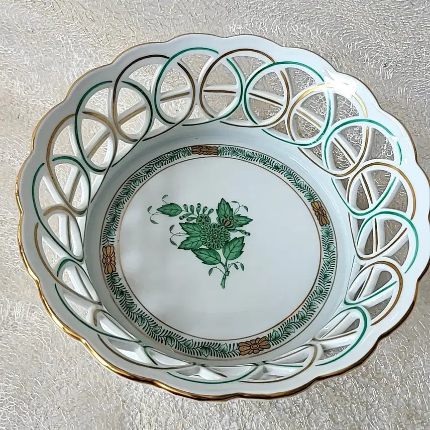 [BUNJANG] Herend Green Apollo Reticulated Basket / 헤렌드 그린아포니 투각 바스켓