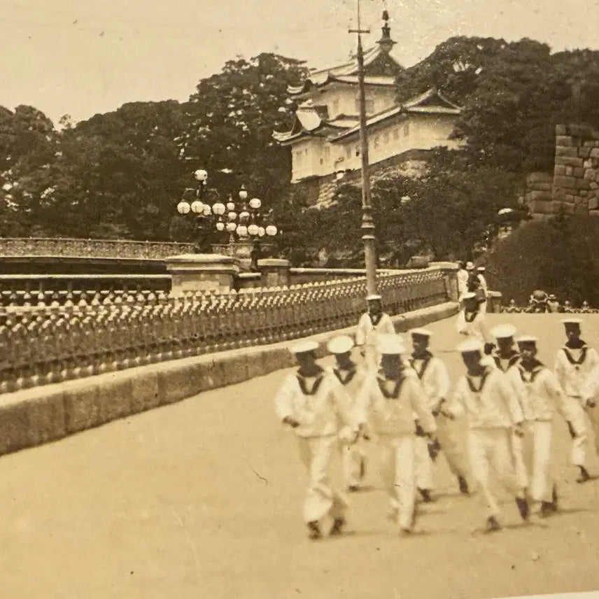 [BUNJANG] 1920s Japanese Imperial Palace Nijubashi Panorama Photograph / 1920년 - 일본 도쿄 황거  니주바시 파노라마 해군 군인 사진