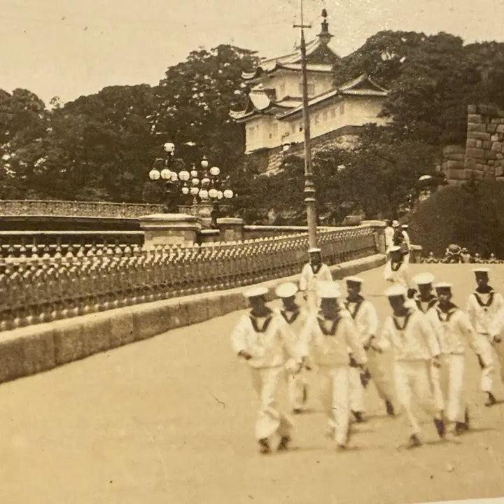 [BUNJANG] 1920s Japanese Imperial Palace Nijubashi Panorama Photograph / 1920년 - 일본 도쿄 황거  니주바시 파노라마 해군 군인 사진