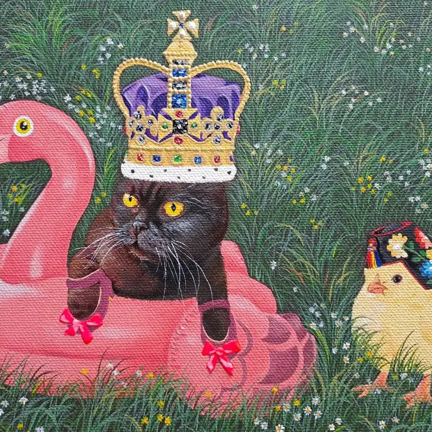 [BUNJANG] Cat and Chick with Crown Illustration Framed Art / 고양이와 병아리 왕관 일러스트 액자