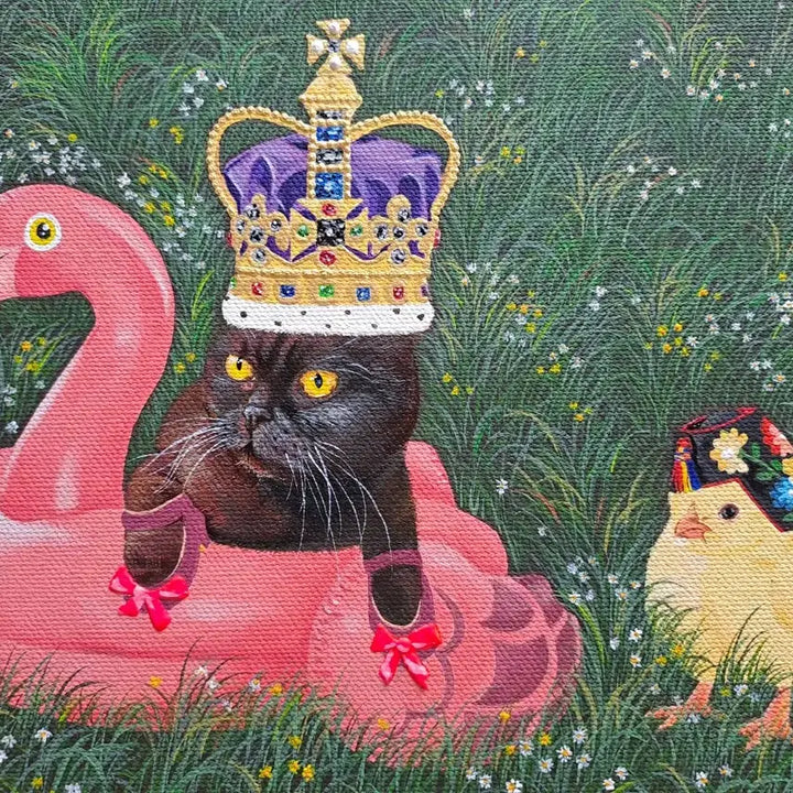 [BUNJANG] Cat and Chick with Crown Illustration Framed Art / 고양이와 병아리 왕관 일러스트 액자