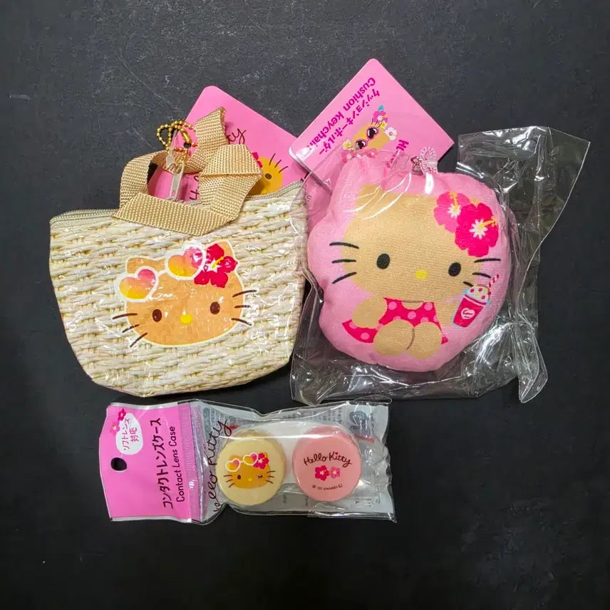 [BUNJANG] Hello Kitty Tanning Kitty Collection Bag Pouch, Cushion Keychain, Lens Case Set (New) / 헬로키티 태닝키티 일본 품절대란 새상품