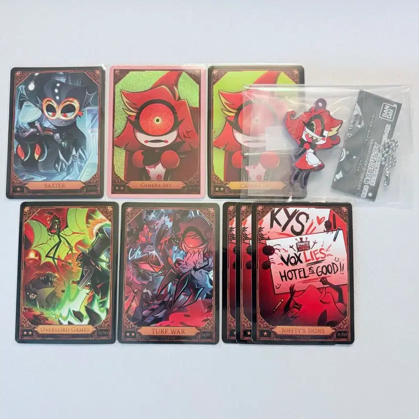 [BUNJANG] Hazbin Hotel Niffty Baxter Trading Card Bundle Set with Gacha Rubber Keychain / 해즈빈 호텔 니프티 백스터 트레이딩 카드 8장 가챠 키링