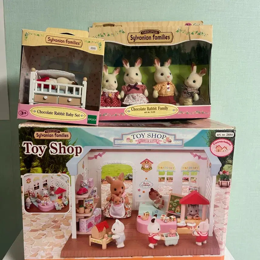 [BUNJANG] Sylvanian Families Toy Shop, Chocolate Rabbit Old Version Bundle Set / 급전할인)3종일괄 실바니안 토이샵, 초콜릿 토끼 구판 패밀리