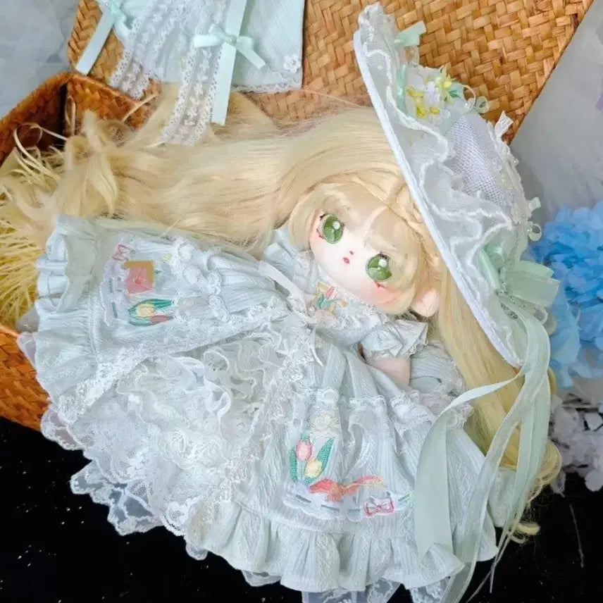 [BUNJANG] Handmade 20-30cm Doll Clothes Set - "Aromatic Letter" Green / 20 25 30 cm 솜인형 옷 솜옷 수제옷장 드레스 향기로운편지 판매