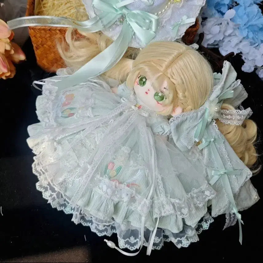 [BUNJANG] Handmade 20-30cm Doll Clothes Set - "Aromatic Letter" Green / 20 25 30 cm 솜인형 옷 솜옷 수제옷장 드레스 향기로운편지 판매