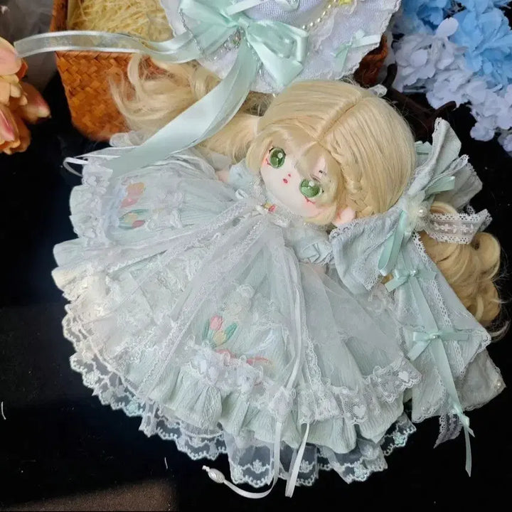 [BUNJANG] Handmade 20-30cm Doll Clothes Set - "Aromatic Letter" Green / 20 25 30 cm 솜인형 옷 솜옷 수제옷장 드레스 향기로운편지 판매