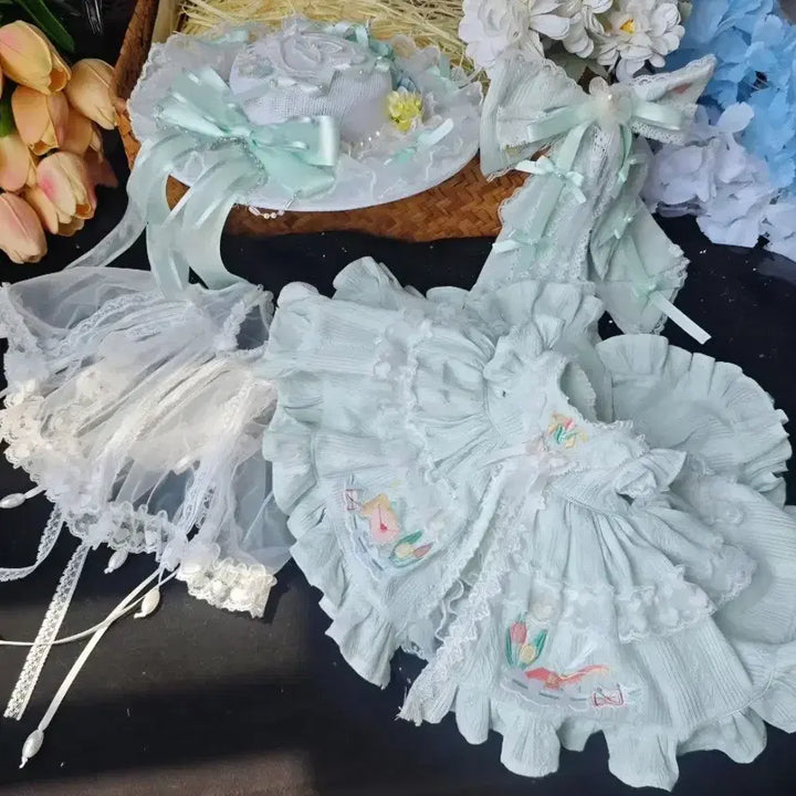 [BUNJANG] Handmade 20-30cm Doll Clothes Set - "Aromatic Letter" Green / 20 25 30 cm 솜인형 옷 솜옷 수제옷장 드레스 향기로운편지 판매