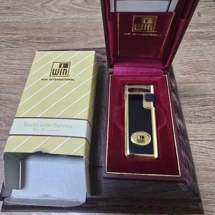 [BUNJANG] Win International Lighter Gold Black Set / 윈 인터내셔널 라이터 금장 블랙 세트