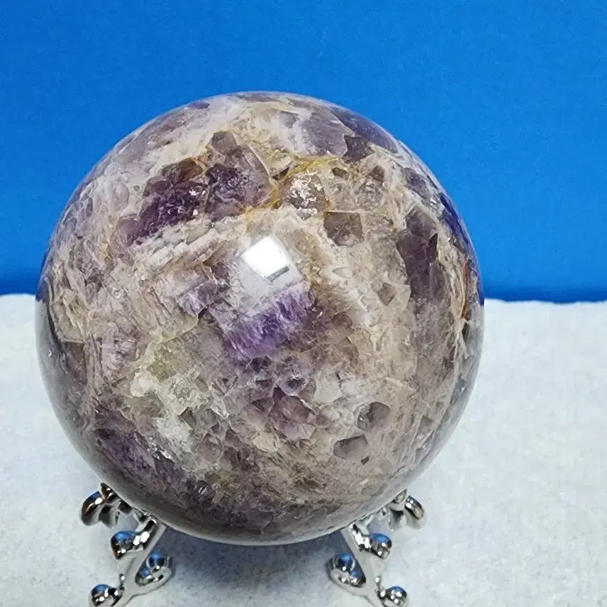 [BUNJANG] Natural Amethyst Sphere (6cm) + Hexagonal Pillar + Stand Set / 천연 자수정 대형 구체(6cm)+육각기둥+받침대