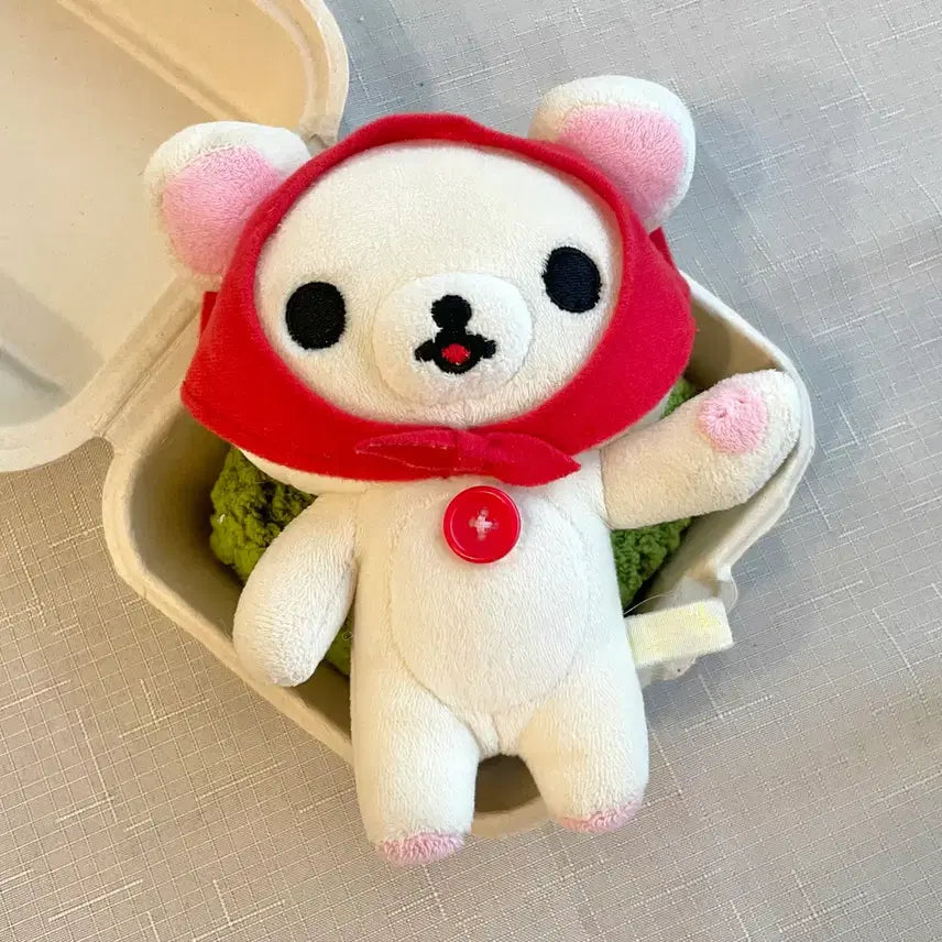 [BUNJANG] Vintage Strawberry Red Riding Hood Korilakkuma Plush Doll / 고전 딸기 빨간 두건 코리락쿠마 인형