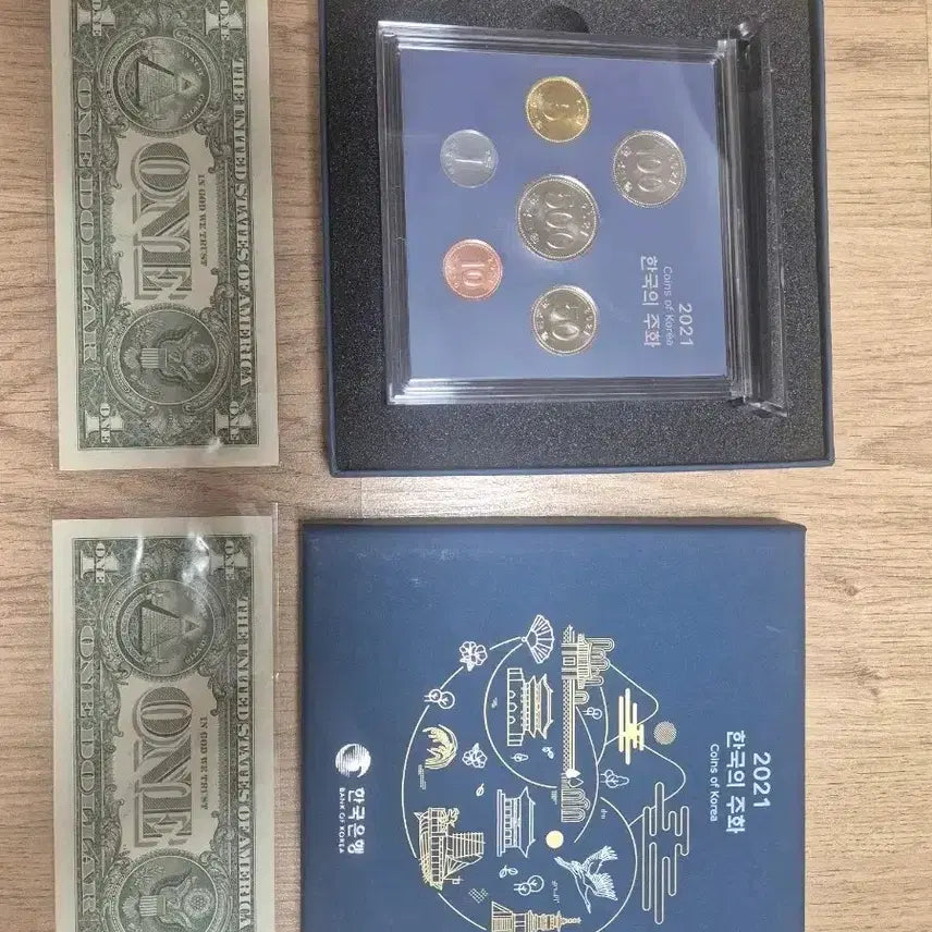[BUNJANG] 2021 Korean Coin Set &amp; Consecutive Uncirculated $1 Bills / 2021 한국의 주화 세트 및 1달러 2연번(미사용)