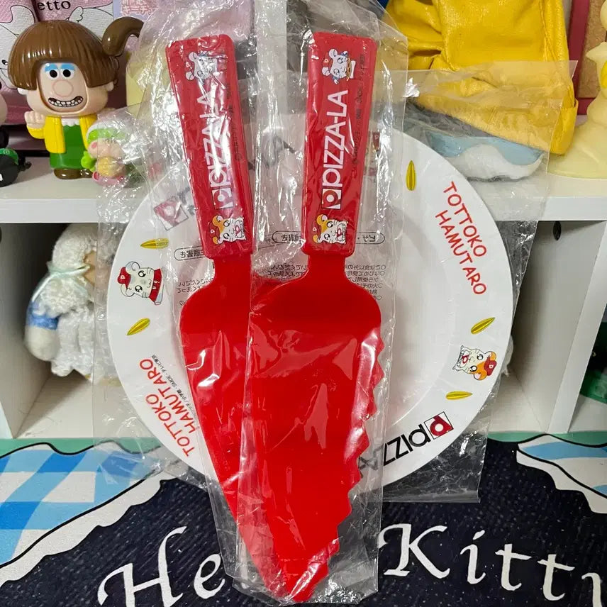 [BUNJANG] Vintage Hamtaro Pizza Plate Cutter Set / 고전 방가방가햄토리 피자 접시 커터 세트