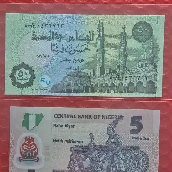 [BUNJANG] Egyptian 50 Piastres &amp; Nigerian 5 Naira Banknotes / 이집트 50 피아스터 / 나이지리아 5 나이라 지폐
