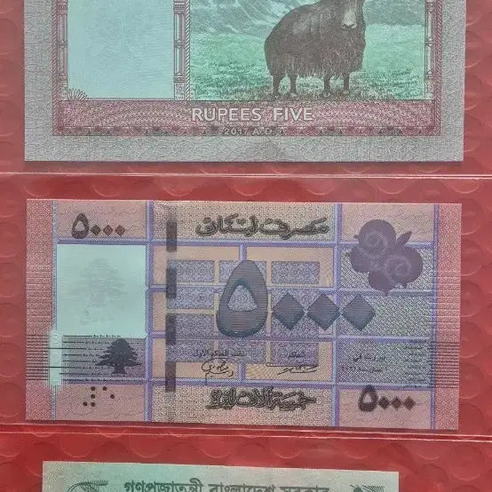 [BUNJANG] World Banknotes Set: Nepal 5 Rupee, Lebanon 5000 Livres, Bangladesh 2 Taka / 네팔 5 루피/레바논 5000 리브르/방글라데시 2 타카 화폐 세트