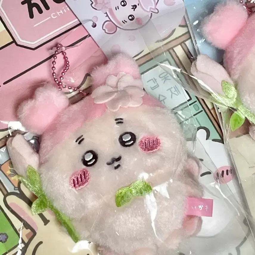[BUNJANG] Chiikawa Cherry Blossom "Kani" Bundle Set with Shopping Bag, Stickers, and Mirror Plush / 일괄) 벚꽃카니 +한정 쇼핑백, 스티커 + 거울 가챠