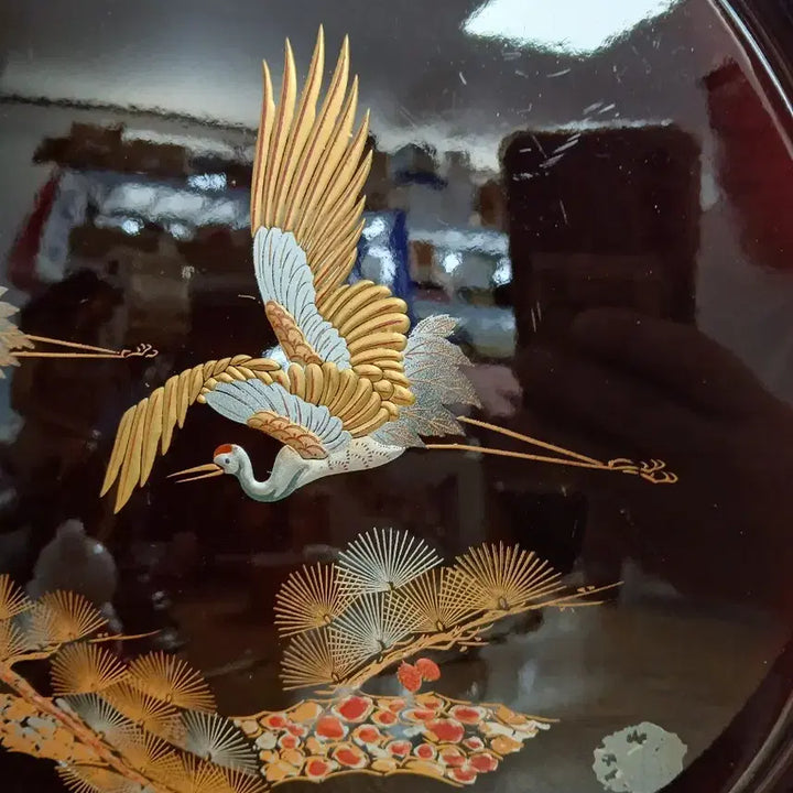 [BUNJANG] Japanese Maki-e Lacquerware Tray with Crane and Pine Motifs / 일본 칠기 나무쟁반, 차도구
