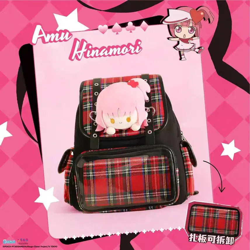 [BUNJANG] Shugo Chara! Hinamori Amu Check Backpack Plush Bag (Sealed) / (미개봉 새상품) 캐릭캐릭체인지 캐캐체 슈고캬라 히나모리 아무 체크 백팩 누이 가방