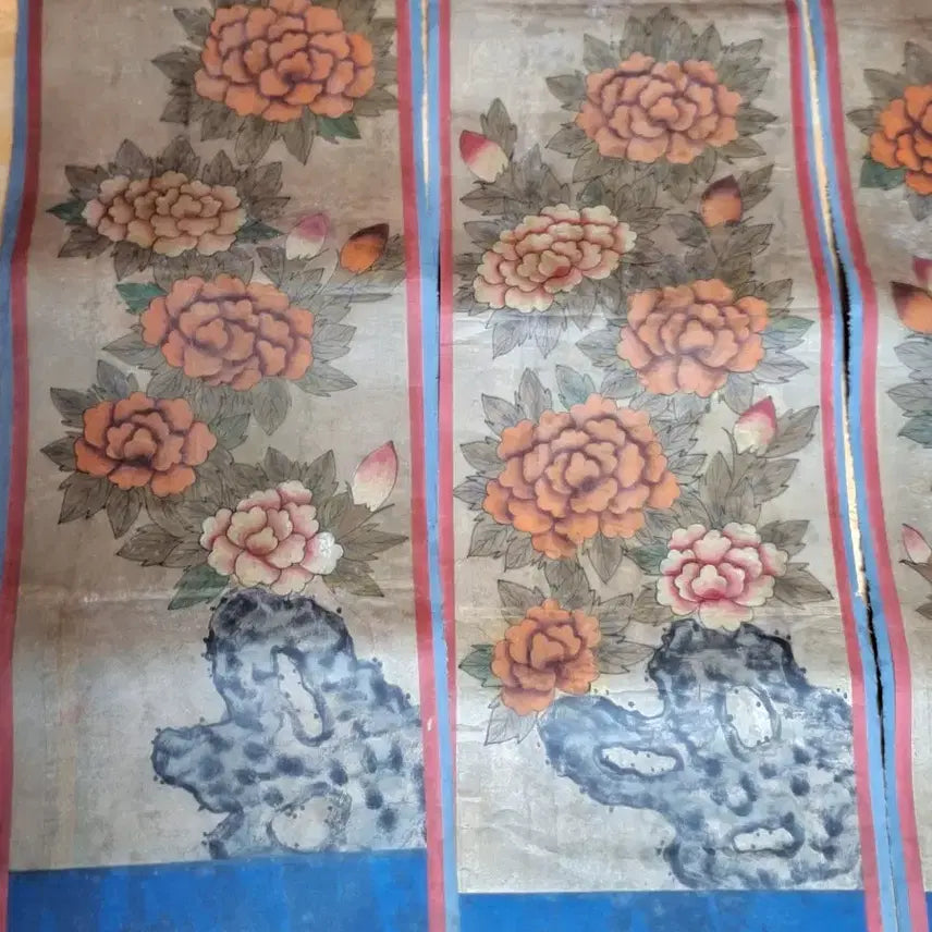 [BUNJANG] Magnificent 8-Panel Folding Screen with Vibrant National Orchid Painting / 연대감좋은 화려한 국모란도8폭