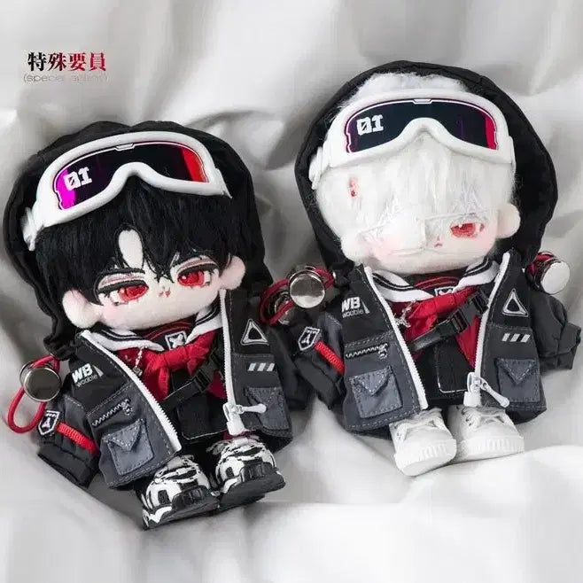 [BUNJANG] 10cm Doll Clothes Set (Special Agent Black/Red &amp; Red Goggles) with Random Unaffiliated Dolls / 10cm인형옷 우블 특수요원 블랙레드 레드고글 랜박 무속성 인형 옷
