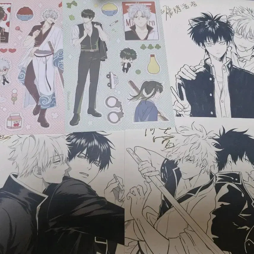 [BUNJANG] Gintama Gintoki &amp; Hijikata "Palboknim" Sticker and Postcard Set / 은혼 긴히지 팔복님 스티커, 엽서 판매