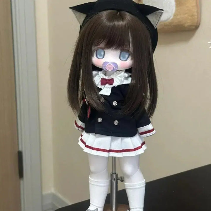 [BUNJANG] Anime Doll Clothes Beret &amp; School Uniform Set / 숏usd 아니메 인형 옷 고양이 베레모 교복