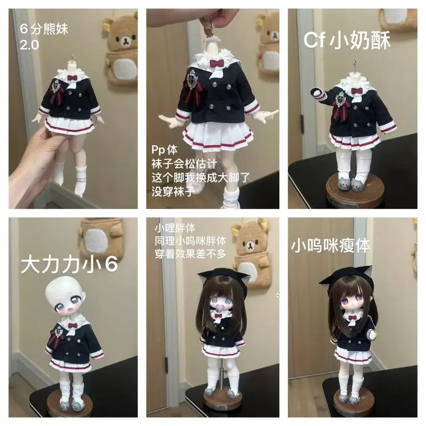 [BUNJANG] Anime Doll Clothes Beret &amp; School Uniform Set / 숏usd 아니메 인형 옷 고양이 베레모 교복