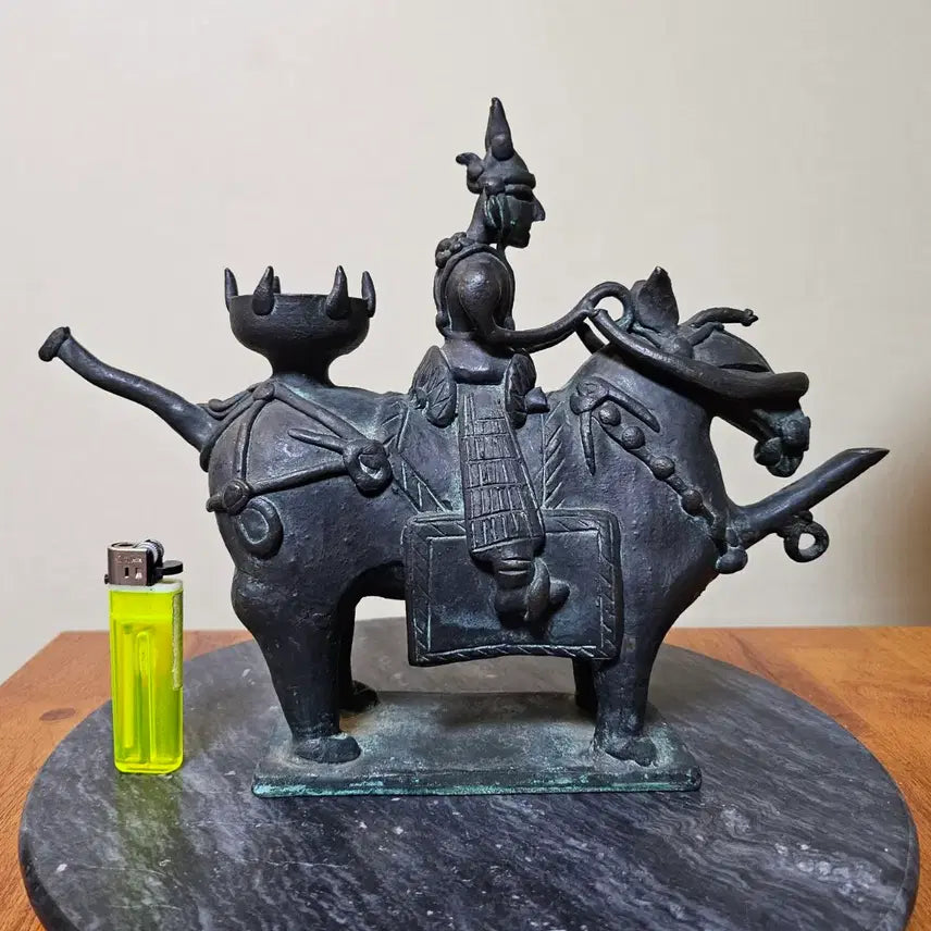 [BUNJANG] Bronze Alloy Recreated Silla Dynasty Horse-Riding Figure Pottery / "신주,놋쇠,청동,황동" 소재 오래된 기마인물형 토기 재현품.