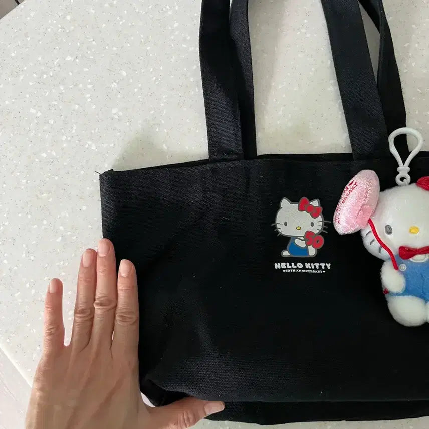 [BUNJANG] Hello Kitty 50th Anniversary Eco Bag &amp; Keyring Set / 헬로키티 50주년 에코백 키링세트