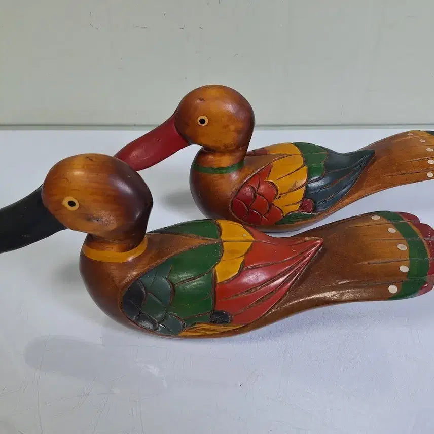 [BUNJANG] Vintage Wooden Duck and Mandarin Duck Sculpture Set / 근대사 수집 옛날 원목나무 조각품 오리 원앙 한쌍