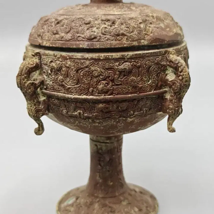 [BUNJANG] Ancient Chinese Bronze High-Footed Incense Burner with Dragon Handles and Cloud-Dragon Motif / 출토품 고대 중국 청동기 고족 향로 중국골동품 고미술품 수집품 청동
