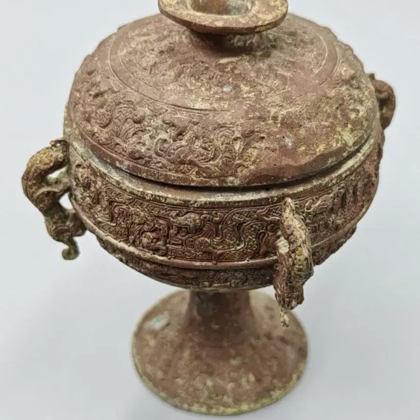 [BUNJANG] Ancient Chinese Bronze High-Footed Incense Burner with Dragon Handles and Cloud-Dragon Motif / 출토품 고대 중국 청동기 고족 향로 중국골동품 고미술품 수집품 청동