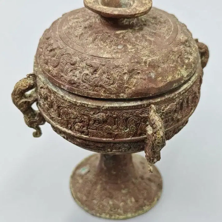 [BUNJANG] Ancient Chinese Bronze High-Footed Incense Burner with Dragon Handles and Cloud-Dragon Motif / 출토품 고대 중국 청동기 고족 향로 중국골동품 고미술품 수집품 청동