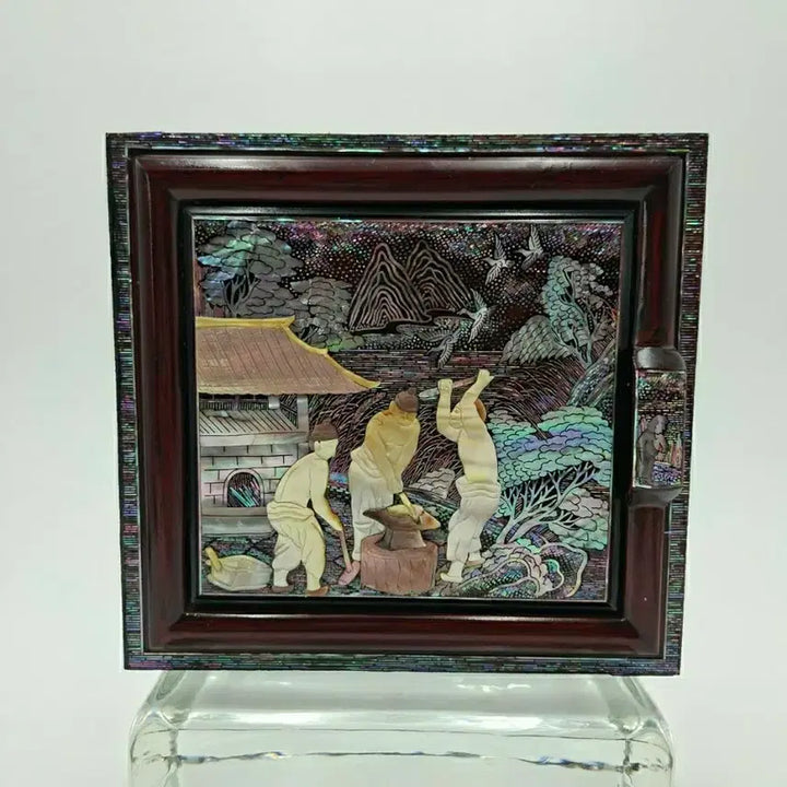 [BUNJANG] 1970s Vintage Korean Mother of Pearl "Blacksmith" Relief Wall Art / NO.81 70S빈티지 한국전통 세절자개 입체 나전칠기 액자