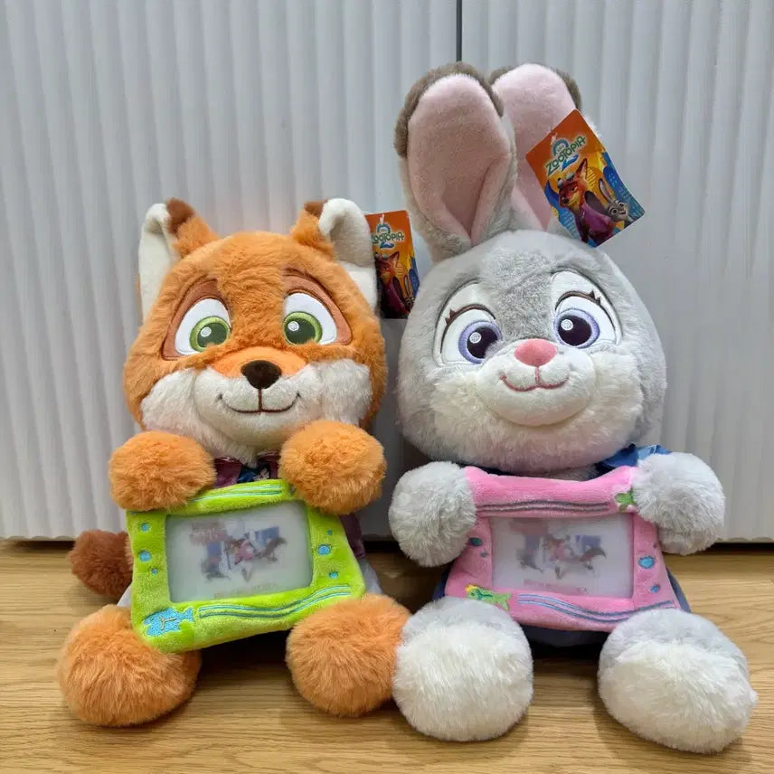 [BUNJANG] Zootopia Nick Wilde &amp; Judy Hopps Medium Plush Bundle with Photo Frame / 주토피아 닉 주디 포토프레임 중형 인형 일괄