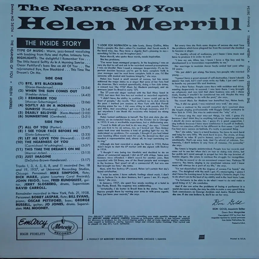 [BUNJANG] Helen Merrill The Nearness of You LP (US Pressing) / 미국반/Jazz/Helen Merrill-the nearness of you LP