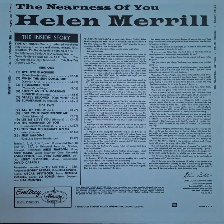 [BUNJANG] Helen Merrill The Nearness of You LP (US Pressing) / 미국반/Jazz/Helen Merrill-the nearness of you LP